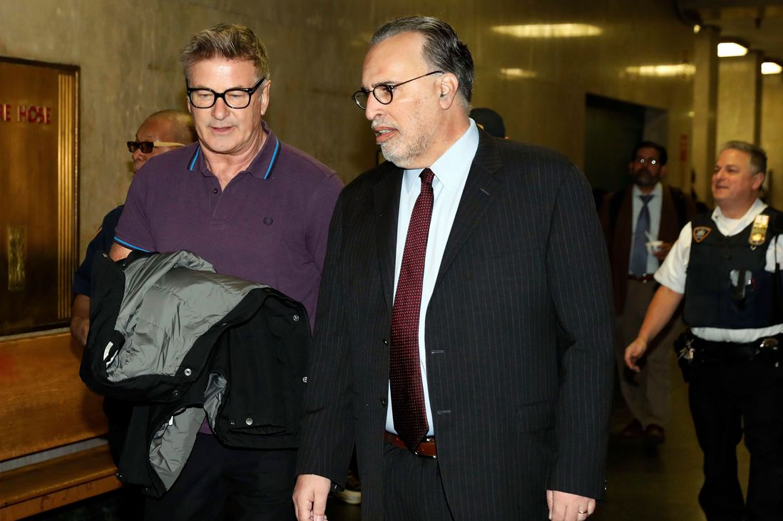 GLASSES! Alec Baldwin with his attorney Alan Abelson<br>